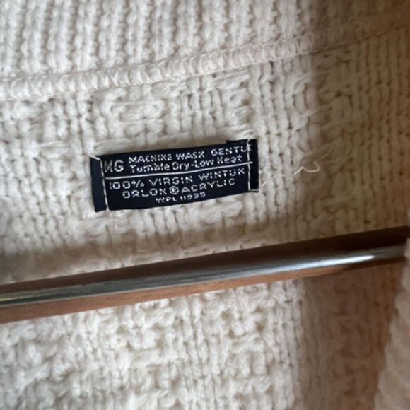 Vintage Cream Cable Knit Shawl Collar Cardigan Sweater Men’s Large 100% Acrylic - Picture 10 of 12